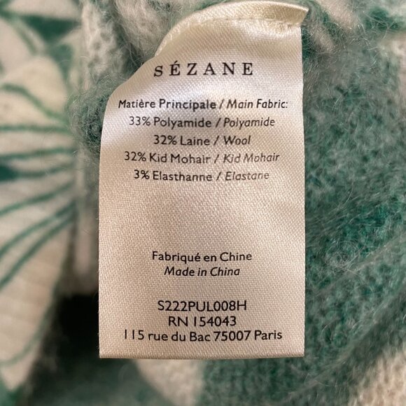 EUC Sezane Julietta Floral Mohair Wool Sweater Green Ecru Medium - Picture 8 of 9
